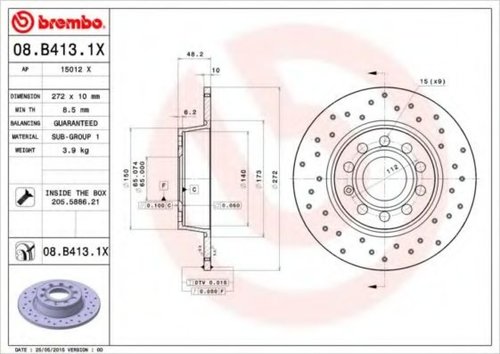 Disc frana SEAT ALTEA XL (5P5, 5P8) (2006 - 2016) BREMBO 08.B413.1X piesa NOUA