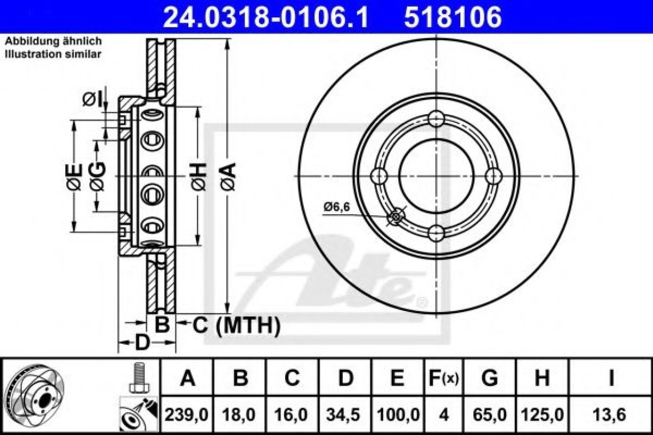 Disc frana SEAT AROSA (6H) (1997 - 2004) ATE 24.0318-0106.1 piesa NOUA