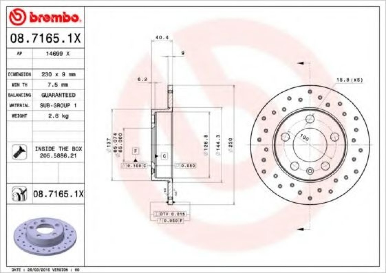 Disc frana SEAT CORDOBA (6L2) (2002 - 2009) BREMBO 08.7165.1X piesa NOUA