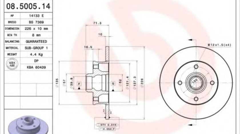 Disc frana SEAT CORDOBA Vario (6K5) (1996 - 1999) BREMBO 08.5005.14 piesa NOUA