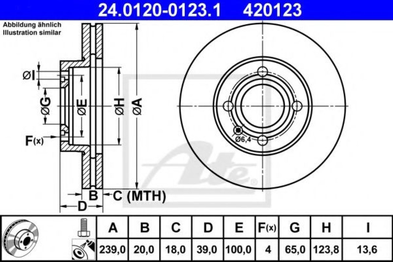 Disc frana SEAT CORDOBA Vario (6K5) (1999 - 2002) ATE 24.0120-0123.1 piesa NOUA