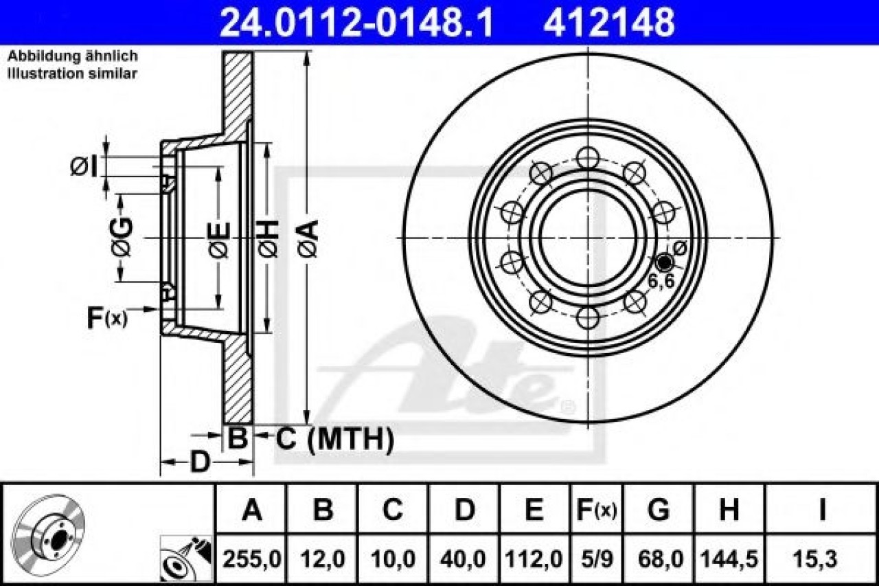 Disc frana SEAT EXEO ST (3R5) (2009 - 2016) ATE 24.0112-0148.1 piesa NOUA