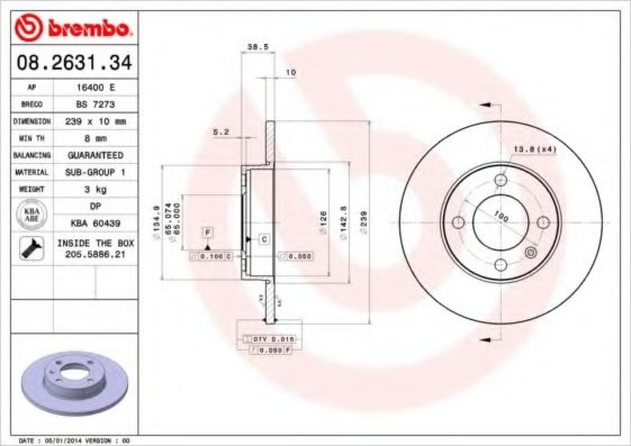 Disc frana SEAT IBIZA II (6K1) (1993 - 1999) BREMBO 08.2631.34 piesa NOUA