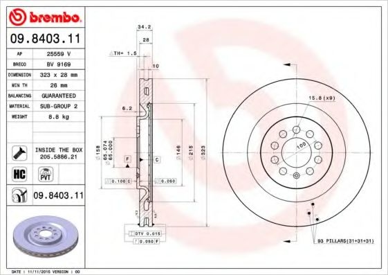 Disc frana SEAT LEON (1M1) (1999 - 2006) BREMBO 09.8403.11 piesa NOUA