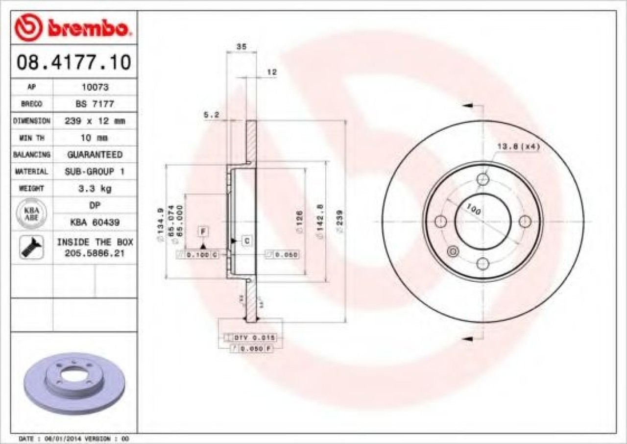 Disc frana SEAT TOLEDO I (1L) (1991 - 1999) BREMBO 08.4177.10 piesa NOUA