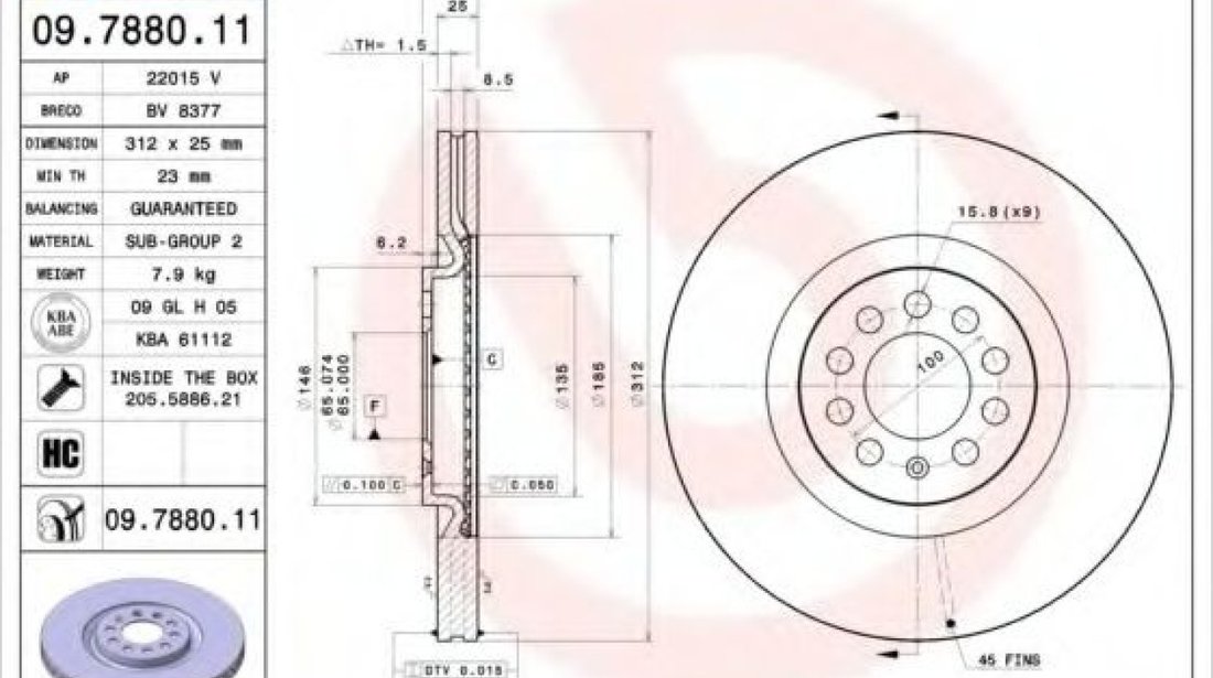 Disc frana SEAT TOLEDO II (1M2) (1998 - 2006) BREMBO 09.7880.1X piesa NOUA