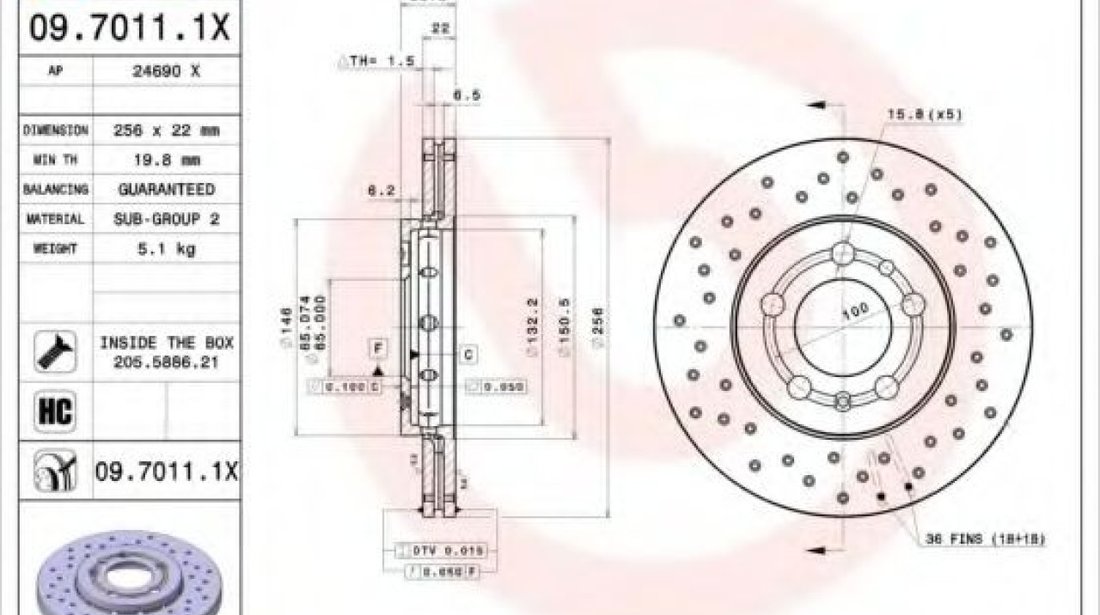 Disc frana SKODA FABIA II (2006 - 2014) BREMBO 09.7011.1X piesa NOUA