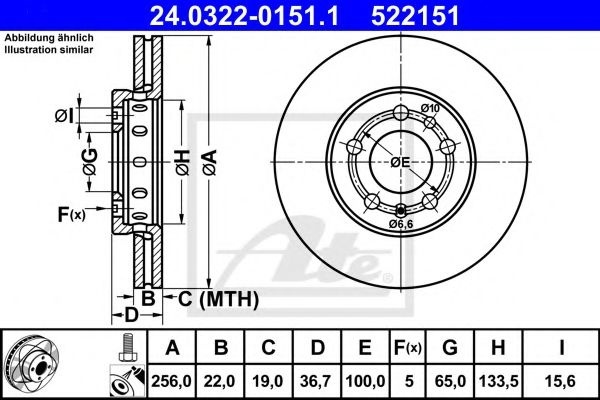 Disc frana SKODA OCTAVIA I (1U2) (1996 - 2010) ATE 24.0322-0151.1 piesa NOUA