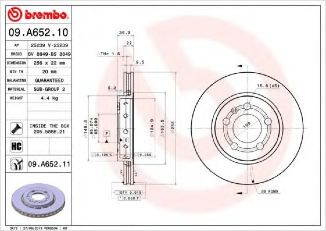 Disc frana SKODA OCTAVIA I (1U2) (1996 - 2010) BREMBO 09.A652.11 piesa NOUA