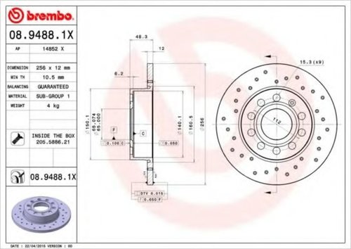 Disc frana SKODA OCTAVIA II Combi (1Z5) (2004 - 2013) BREMBO 08.9488.1X piesa NOUA