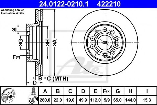 Disc frana SKODA OCTAVIA II Combi (1Z5) (2004 - 2013) ATE 24.0122-0210.1 piesa NOUA