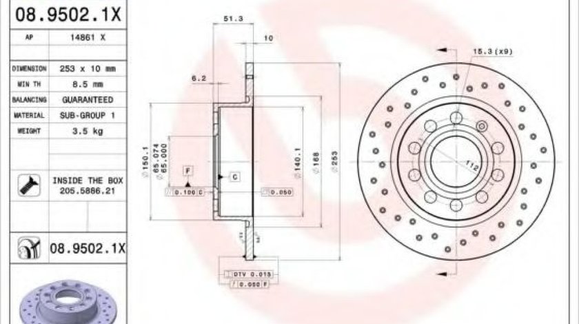 Disc frana SKODA YETI (5L) (2009 - 2016) BREMBO 08.9502.1X piesa NOUA