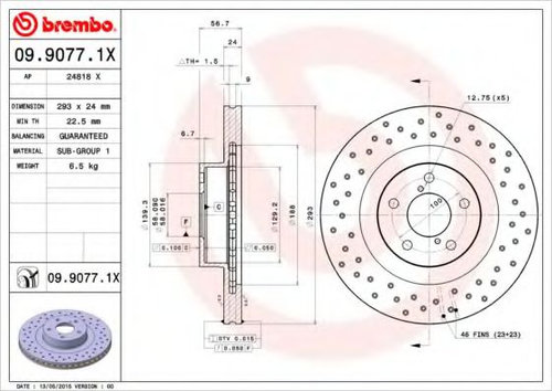 Disc frana SUBARU IMPREZA Hatchback (2000 - 2007) BREMBO 09.9077.1X piesa NOUA