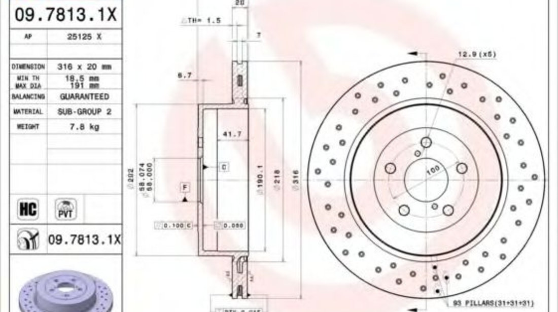 Disc frana SUBARU IMPREZA Limuzina (GD) (1999 - 2016) BREMBO 09.7813.1X piesa NOUA