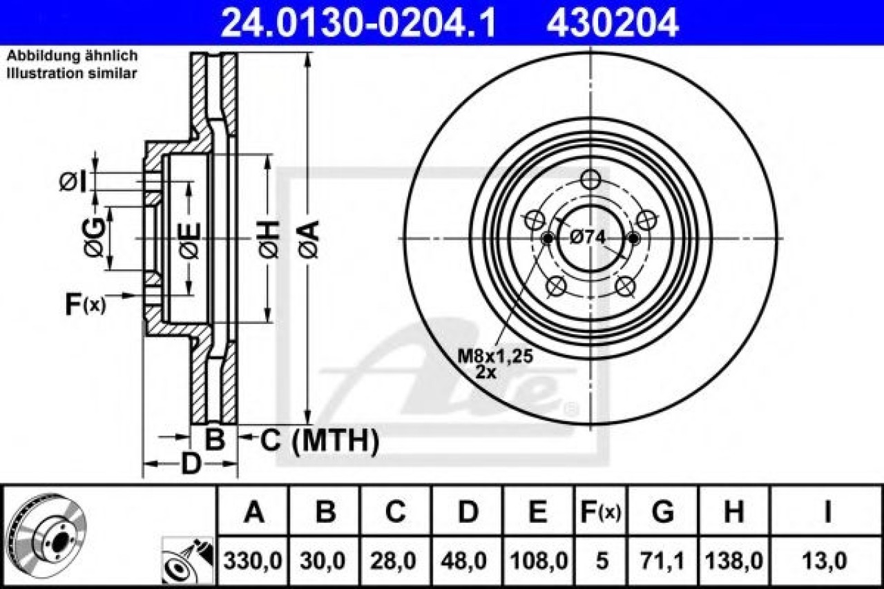 Disc frana SUBARU LEGACY IV (BL, BP) (2003 - 2016) ATE 24.0130-0204.1 piesa NOUA