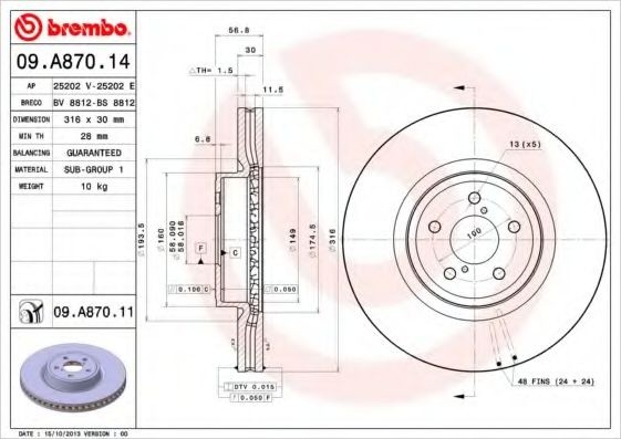 Disc frana SUBARU LEGACY IV (BL, BP) (2003 - 2016) BREMBO 09.A870.11 piesa NOUA