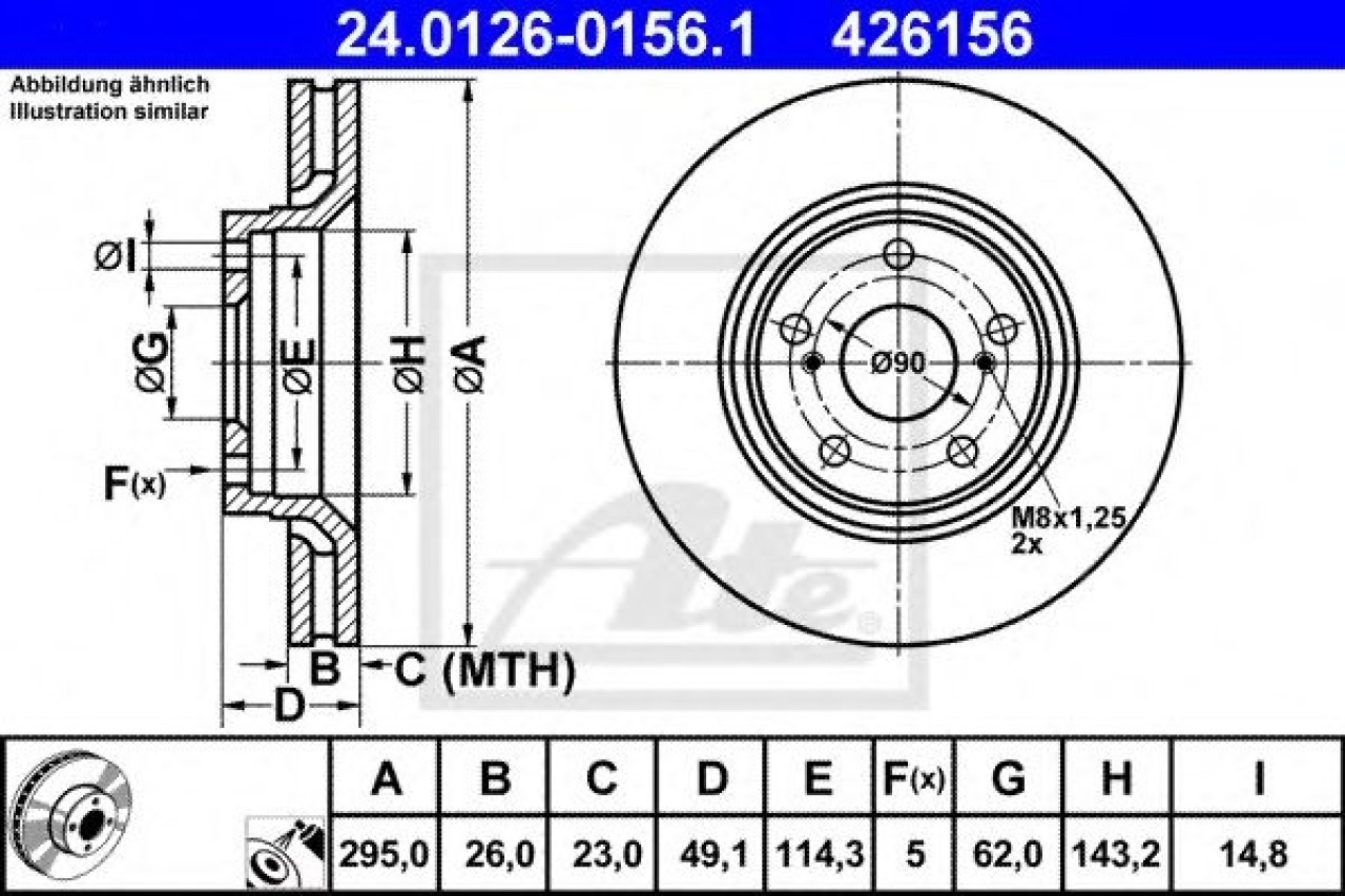 Disc frana TOYOTA AURIS TOURING SPORTS (ADE18, ZWE18, ZRE18) (2013 - 2016) ATE 24.0126-0156.1 piesa NOUA