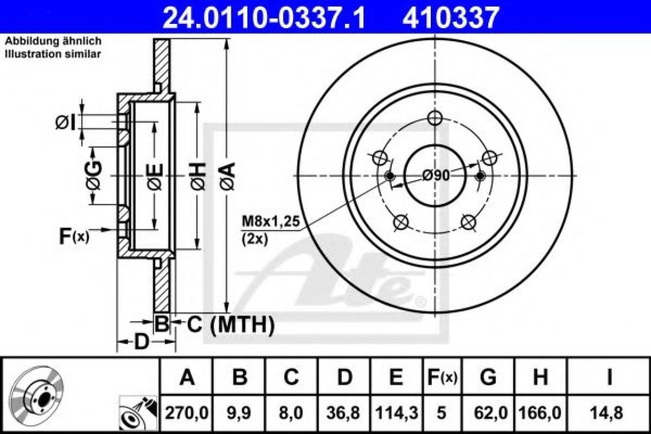 Disc frana TOYOTA AURIS TOURING SPORTS (ADE18, ZWE18, ZRE18) (2013 - 2016) ATE 24.0110-0337.1 piesa NOUA