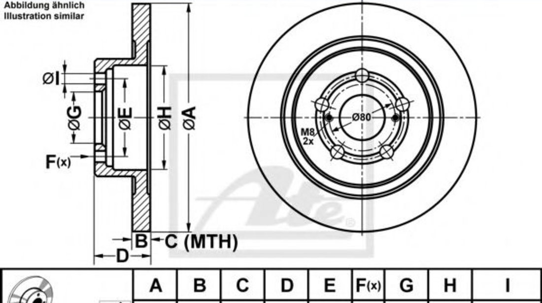 Disc frana TOYOTA AVENSIS Liftback (T22) (1997 - 2003) ATE 24.0110-0284.1 piesa NOUA