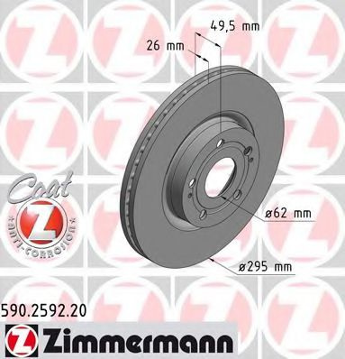 Disc frana TOYOTA AVENSIS Limuzina (T25) (2003 - 2008) ZIMMERMANN 590.2592.20 piesa NOUA