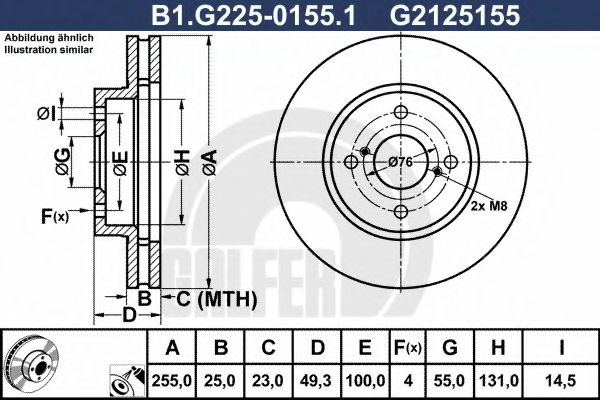 Disc frana TOYOTA COROLLA (CDE12, ZZE12, NDE12, ZDE12) (2001 - 2007) GALFER B1.G225-0155.1 piesa NOUA