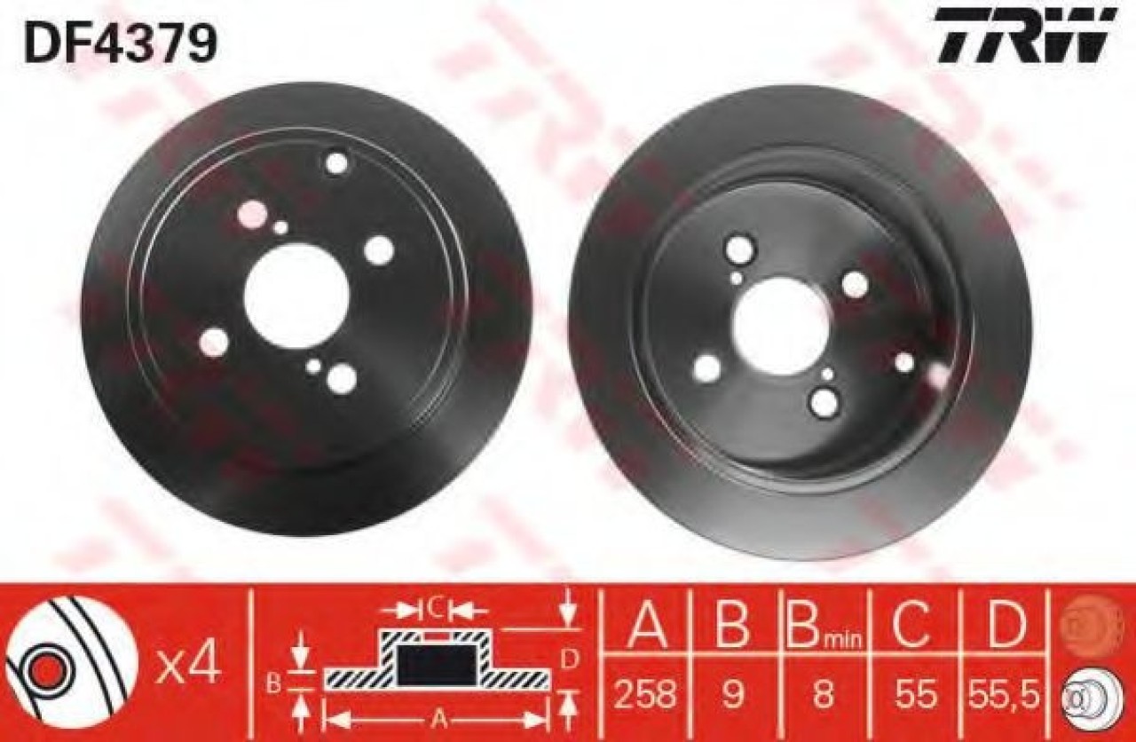 Disc frana TOYOTA COROLLA (CDE12, ZZE12, NDE12, ZDE12) (2001 - 2007) TRW DF4379 piesa NOUA