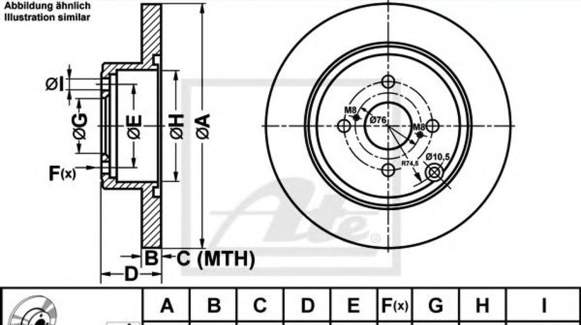 Disc frana TOYOTA COROLLA Combi (E12J, E12T) (2001 - 2007) ATE 24.0109-0140.1 piesa NOUA