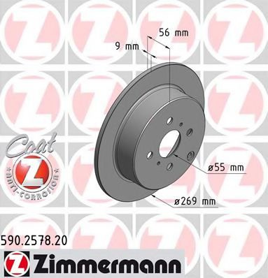 Disc frana TOYOTA COROLLA Limuzina (E12J, E12T) (2001 - 2008) ZIMMERMANN 590.2578.20 piesa NOUA