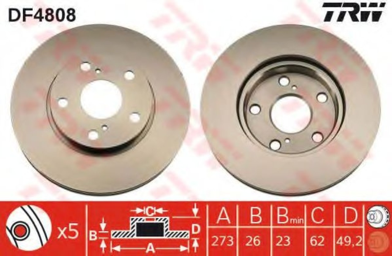 Disc frana TOYOTA COROLLA Limuzina (E15) (2006 - 2016) TRW DF4808 piesa NOUA