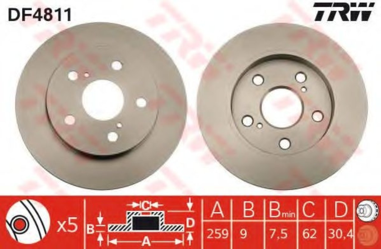 Disc frana TOYOTA COROLLA Limuzina (E15) (2006 - 2016) TRW DF4811 piesa NOUA