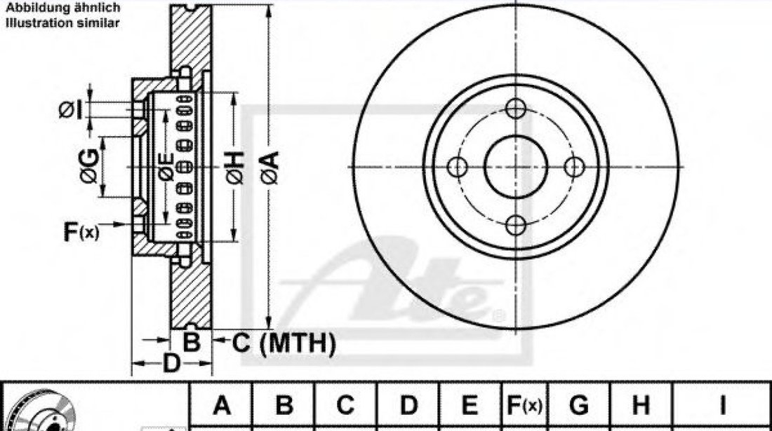 Disc frana TOYOTA COROLLA Verso (ZDE12, CDE12) (2001 - 2004) ATE 24.0125-0168.1 piesa NOUA