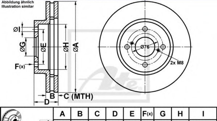 Disc frana TOYOTA COROLLA Verso (ZDE12, CDE12) (2001 - 2004) ATE 24.0125-0155.1 piesa NOUA