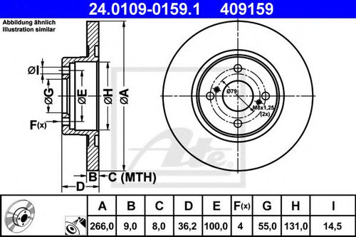 Disc frana TOYOTA COROLLA Wagon (E11) (1997 - 2001) ATE 24.0109-0159.1 piesa NOUA