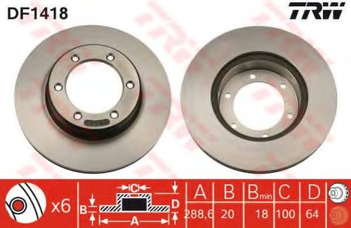 Disc frana TOYOTA HILUX II pick-up (LN8, RN5, LN6, YN6, YN5, LN5, RN6) (1983 - 2005) TRW DF1418 pies...