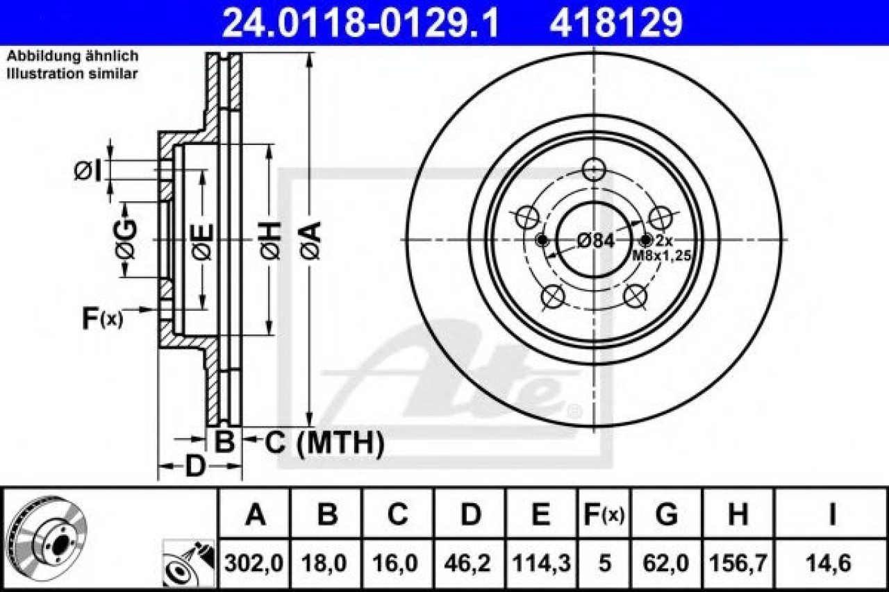 Disc frana TOYOTA RAV 4 I Cabrio (SXA1) (1997 - 2000) ATE 24.0118-0129.1 piesa NOUA