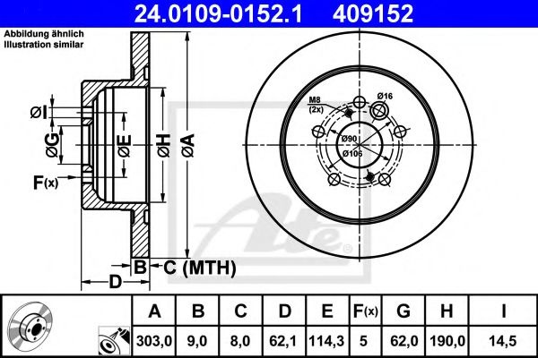 Disc frana TOYOTA RAV 4 II (CLA2, XA2, ZCA2, ACA2) (2000 - 2005) ATE 24.0109-0152.1 piesa NOUA