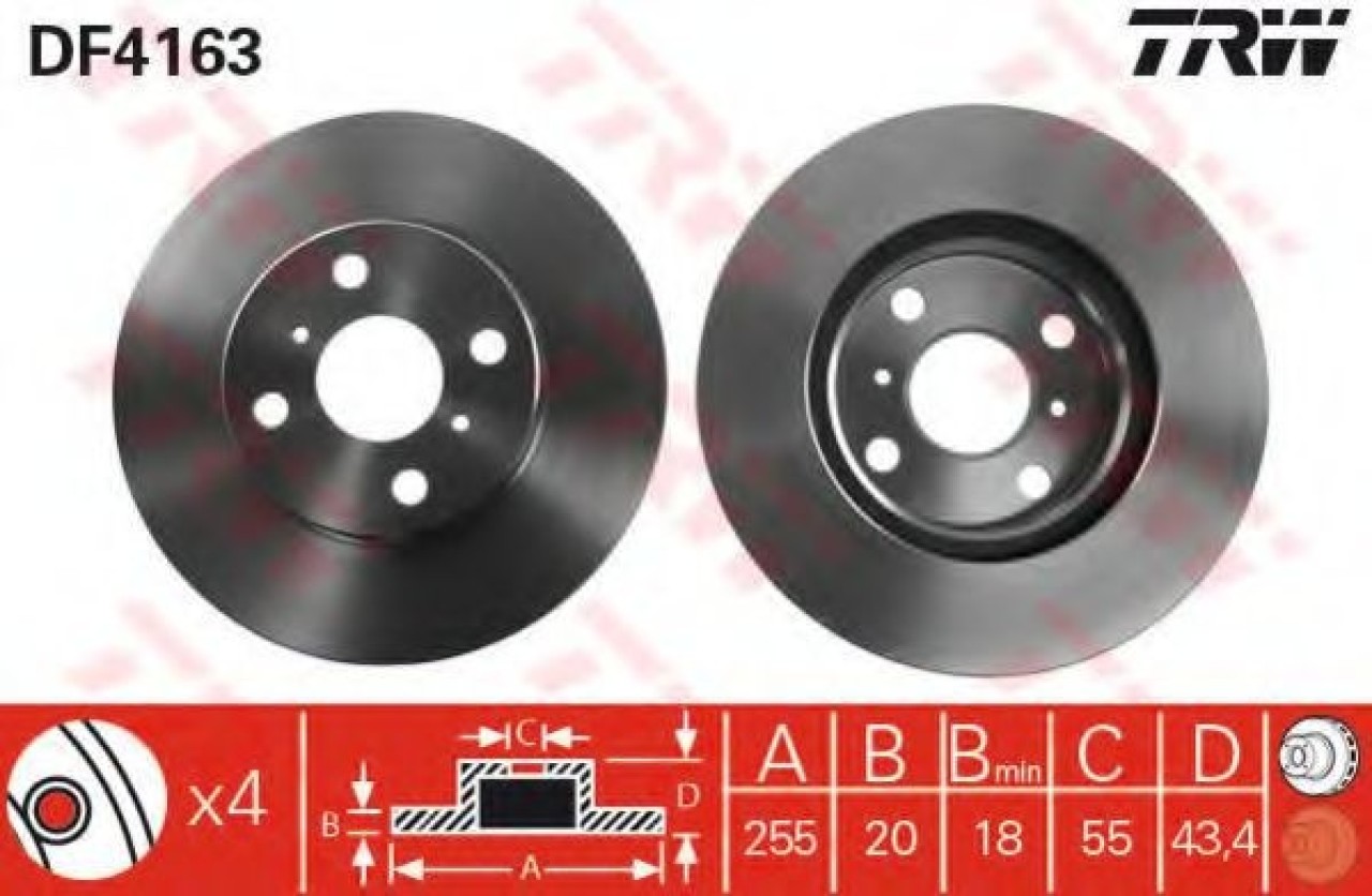 Disc frana TOYOTA YARIS VERSO (NLP2, NCP2) (1999 - 2005) TRW DF4163 piesa NOUA