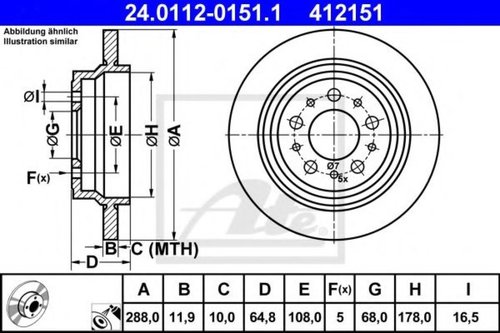 Disc frana VOLVO S60 I (2000 - 2010) ATE 24.0112-0151.1 piesa NOUA