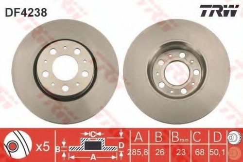 Disc frana VOLVO S60 I (2000 - 2010) TRW DF4238 piesa NOUA