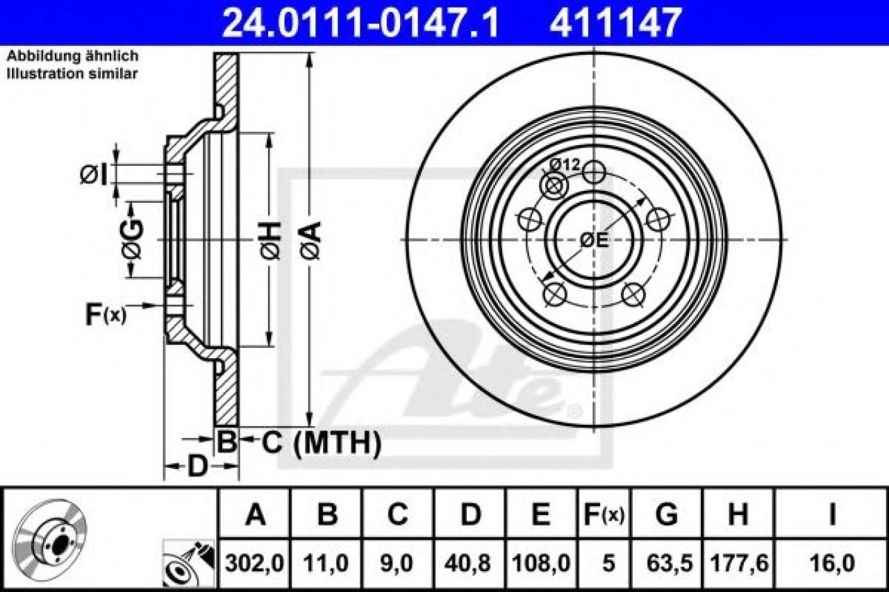 Disc frana VOLVO V60 (2010 - 2016) ATE 24.0111-0147.1 piesa NOUA