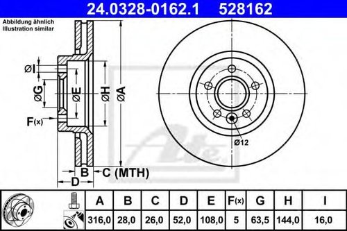 Disc frana VOLVO V60 (2010 - 2016) ATE 24.0328-0162.1 piesa NOUA