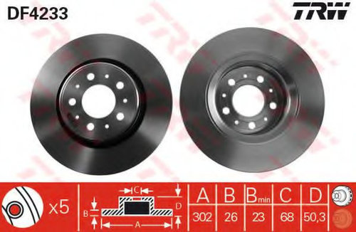 Disc frana VOLVO V70 I (LV) (1996 - 2000) TRW DF4233 piesa NOUA