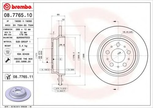 Disc frana VOLVO V70 II (SW) (2000 - 2007) BREMBO 08.7765.11 piesa NOUA