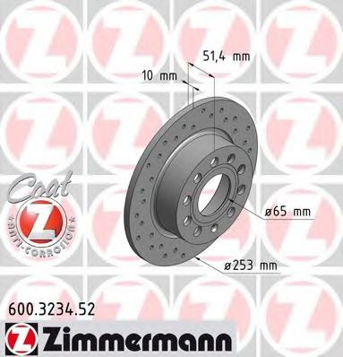 Disc frana VW BEETLE Cabriolet (5C7) (2011 - 2016) ZIMMERMANN 600.3234.52 piesa NOUA