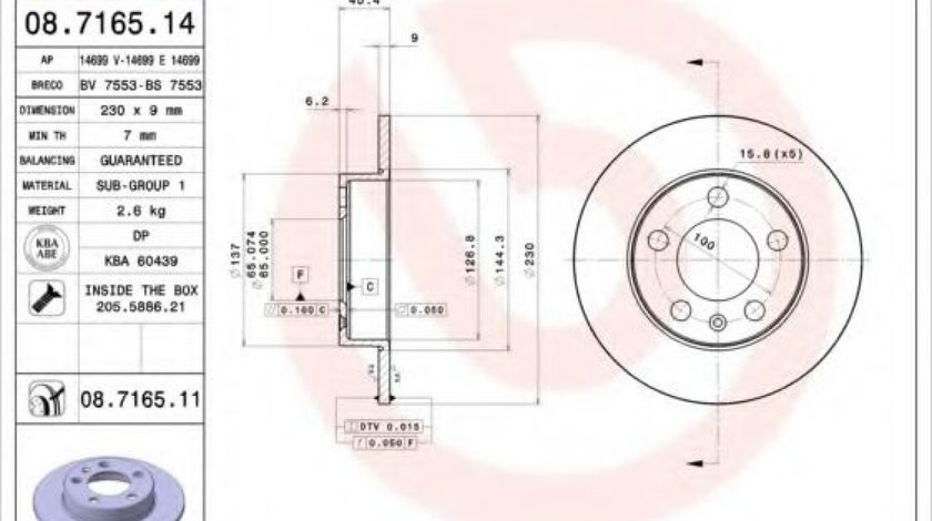 Disc frana VW BORA (1J2) (1998 - 2005) BREMBO 08.7165.11 piesa NOUA