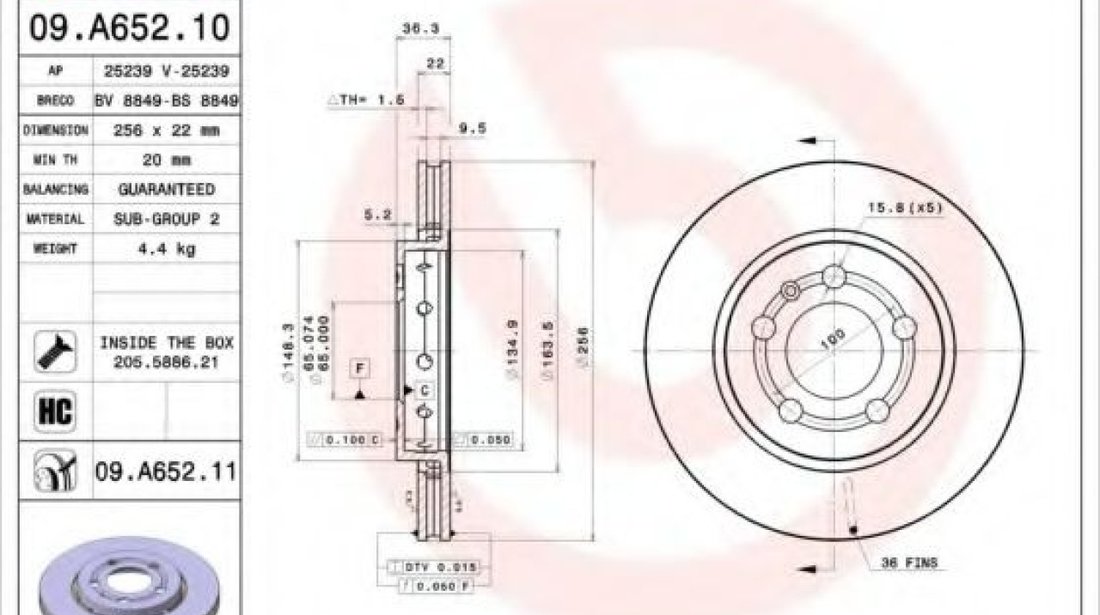 Disc frana VW BORA Combi (1J6) (1999 - 2005) BREMBO 09.A652.11 piesa NOUA