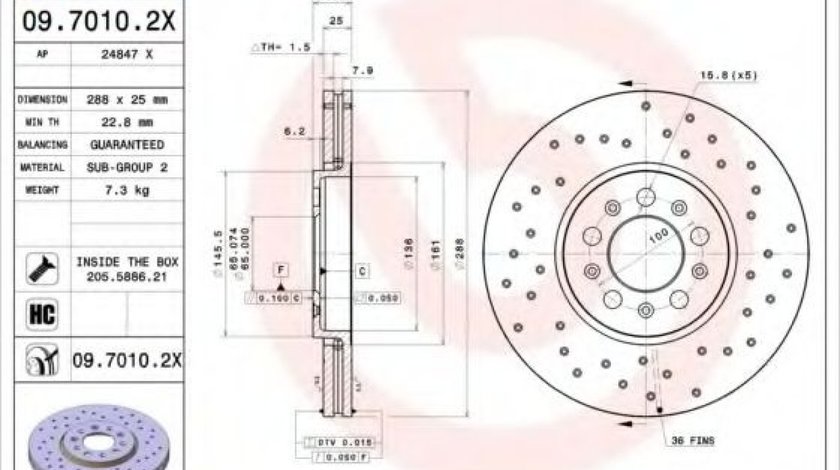 Disc frana VW BORA Combi (1J6) (1999 - 2005) BREMBO 09.7010.2X piesa NOUA