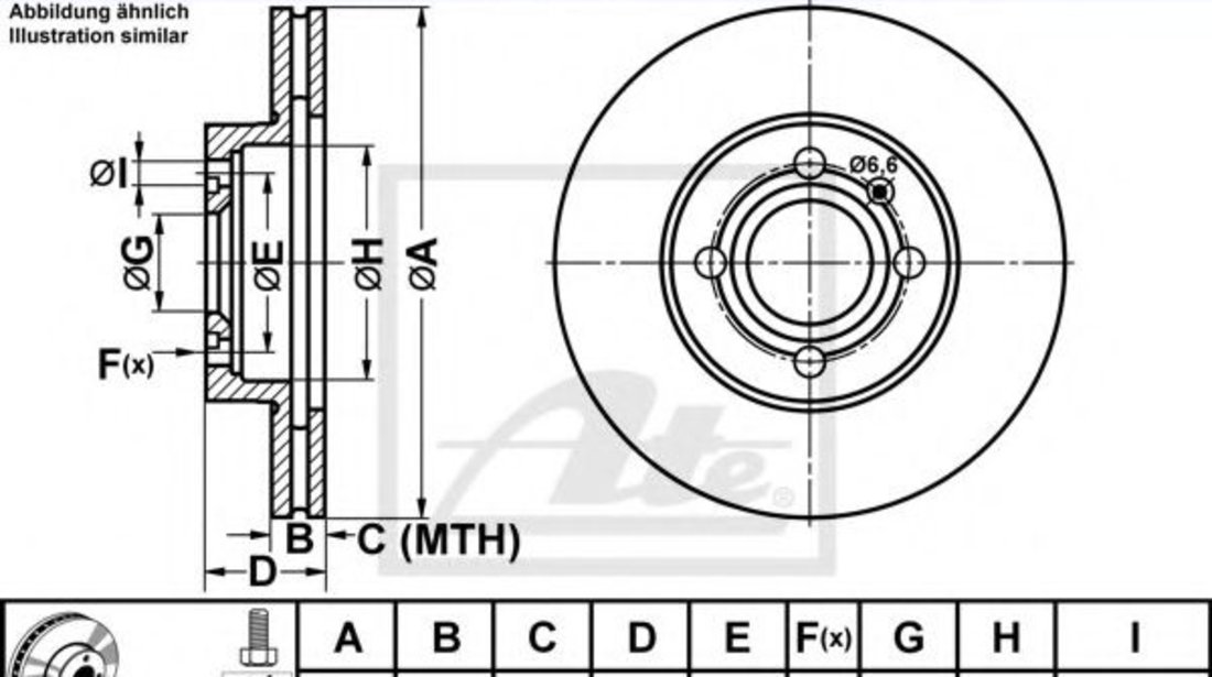 Disc frana VW CADDY II Caroserie (9K9A) (1995 - 2004) ATE 24.0120-0128.1 piesa NOUA