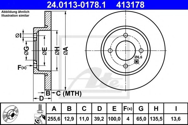 Disc frana VW CADDY II Caroserie (9K9A) (1995 - 2004) ATE 24.0113-0178.1 piesa NOUA