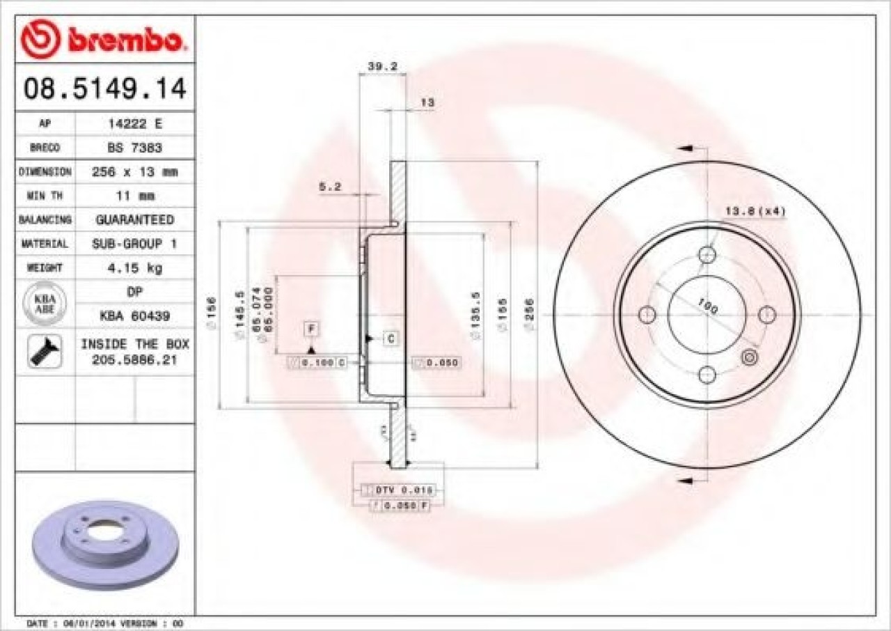 Disc frana VW CADDY II Combi (9K9B) (1995 - 2004) BREMBO 08.5149.14 piesa NOUA